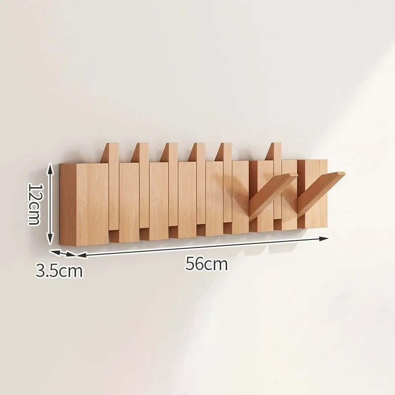 Wood Wall Hook Rack with Foldable Hooks Natural Finish-Home Decor > Decorative Accessories-casanuva-Wood-8 Hooks 56x12cm-casanuva
