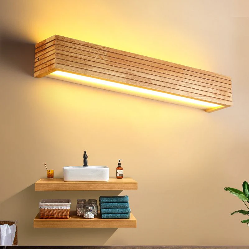 Wooden Bathroom Mirror Wall Light-Lighting > Wall Lights-casanuva-Wood-D55*H8CM-Warm Light-casanuva
