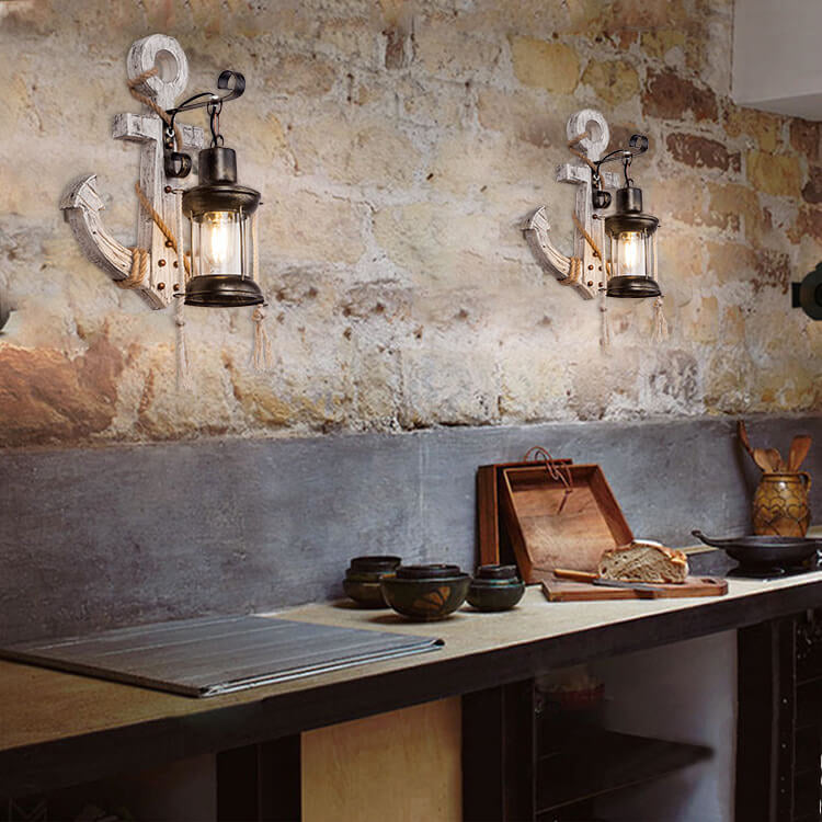 Wooden Boat Anchor Wall Sconce Lamp 1-Light Industrial Vintage Design-Lighting > Wall Lights-casanuva-100V-120V-casanuva