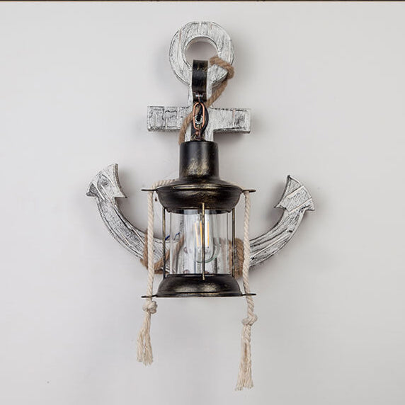 Wooden Boat Anchor Wall Sconce Lamp 1-Light Industrial Vintage Design-Lighting > Wall Lights-casanuva-casanuva