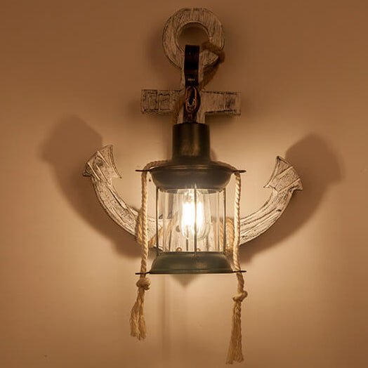 Wooden Boat Anchor Wall Sconce Lamp 1-Light Industrial Vintage Design-Lighting > Wall Lights-casanuva-casanuva