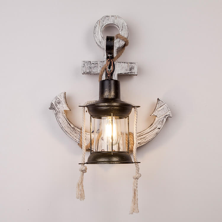 Wooden Boat Anchor Wall Sconce Lamp 1-Light Industrial Vintage Design-Lighting > Wall Lights-casanuva-casanuva