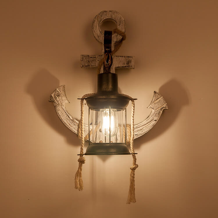 Wooden Boat Anchor Wall Sconce Lamp 1-Light Industrial Vintage Design-Lighting > Wall Lights-casanuva-casanuva