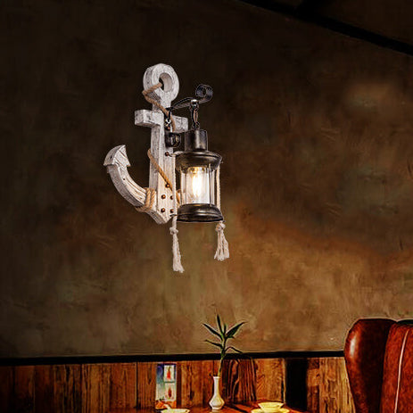 Wooden Boat Anchor Wall Sconce Lamp 1-Light Industrial Vintage Design-Lighting > Wall Lights-casanuva-casanuva