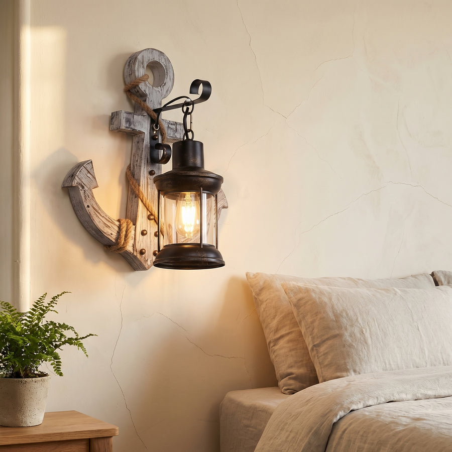 Wooden Boat Anchor Wall Sconce Lamp 1-Light Industrial Vintage Design-Lighting > Wall Lights-casanuva-casanuva