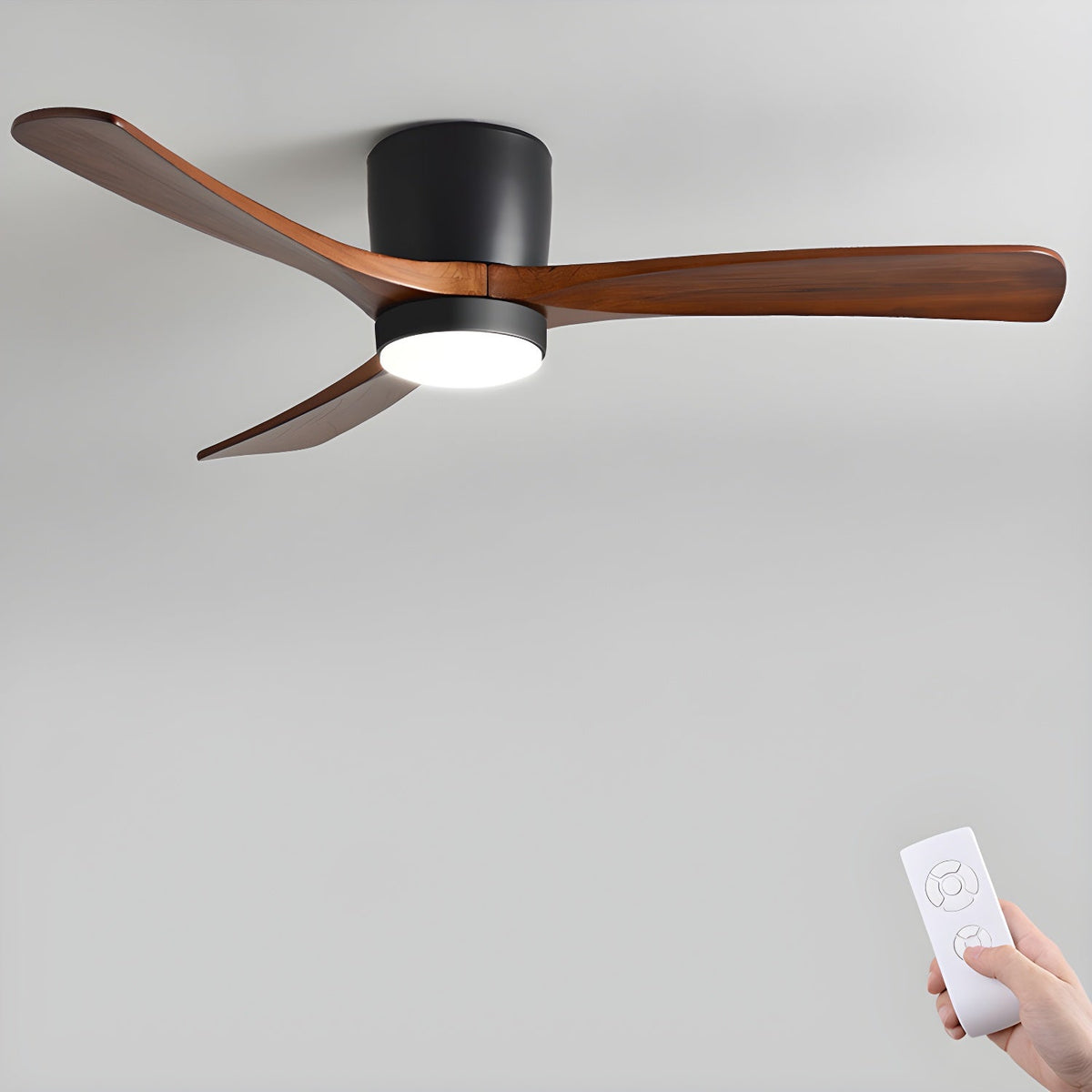 Wooden Ceiling Fan Light Nordic Style-Lighting > Ceiling Lights-casanuva-107cmx28cm-Black+Walnut Wood-Warm Light-casanuva