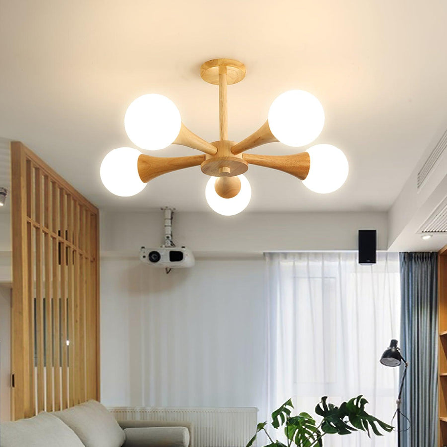 Wooden Chandelier with Natural Finish-Lighting > Chandeliers & Pendant Lights-casanuva-casanuva