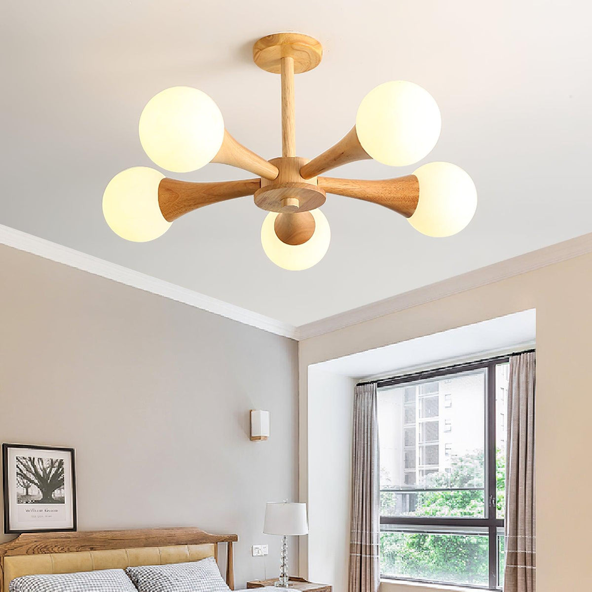 Wooden Chandelier with Natural Finish-Lighting > Chandeliers & Pendant Lights-casanuva-casanuva