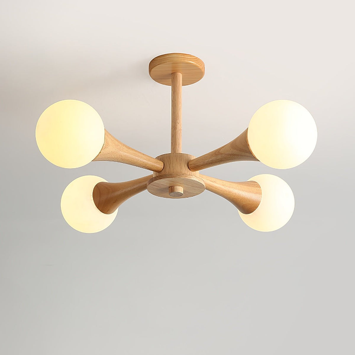Wooden Chandelier with Natural Finish-Lighting > Chandeliers & Pendant Lights-casanuva-4 heads 26.8" x H 11.8"-Wood & White-casanuva