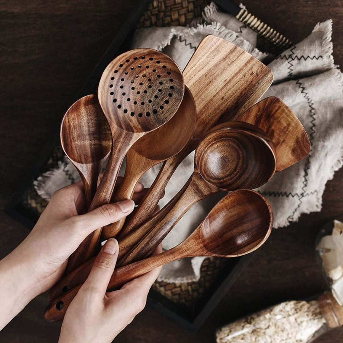 Wooden Cooking Utensil Set Handmade Teak Touch Premium Quality-Kitchen & Dining > Cooking Utensils-casanuva-casanuva