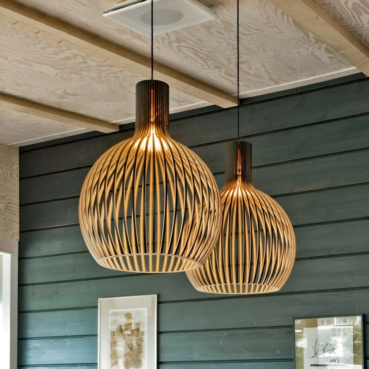 Wooden Pendant Light with Cage Shade Design-Lighting > Pendant Lights-casanuva-casanuva
