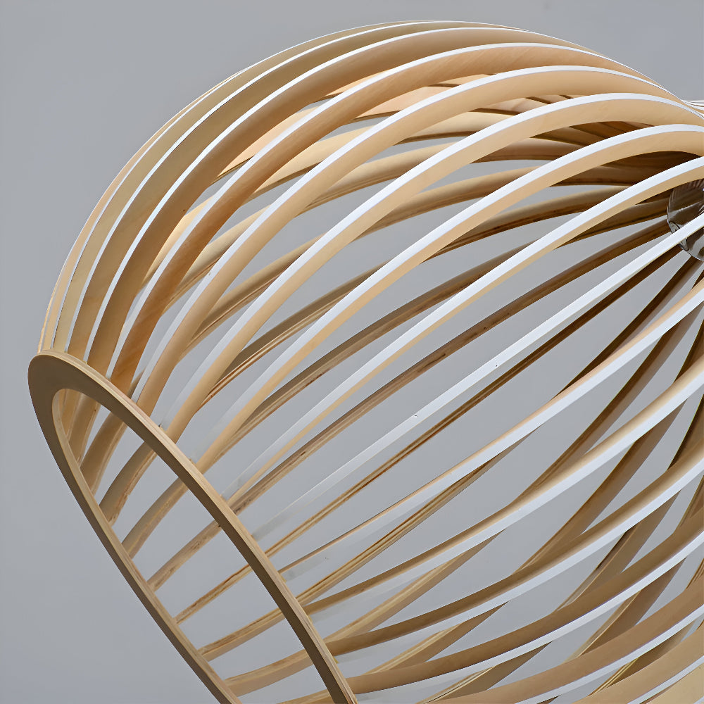 Wooden Pendant Light with Cage Shade Design-Lighting > Pendant Lights-casanuva-casanuva