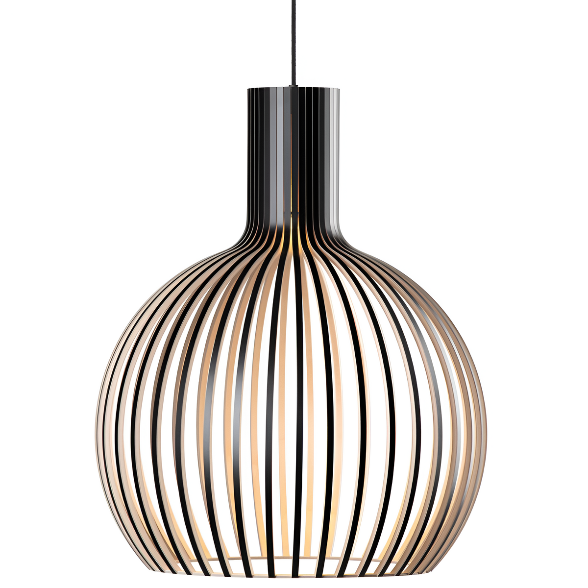 Wooden Pendant Light with Cage Shade Design-Lighting > Pendant Lights-casanuva-Black outside-23cm-casanuva