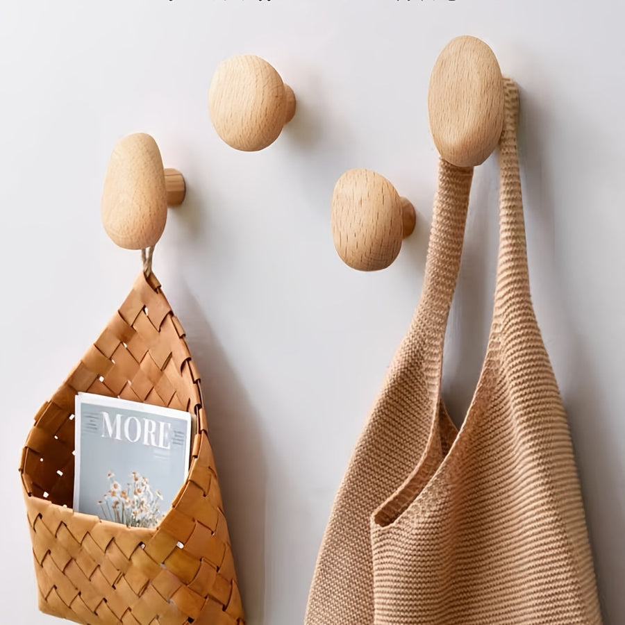 Wooden Round Wall Hooks Set for Coat and Hat Storage-Home Decor > Decorative Accessories-casanuva-Beech Wood-casanuva