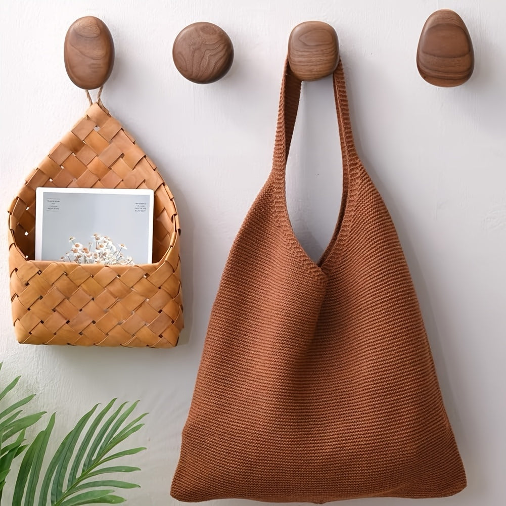 Wooden Round Wall Hooks Set for Coat and Hat Storage-Home Decor > Decorative Accessories-casanuva-Walnut wood-casanuva