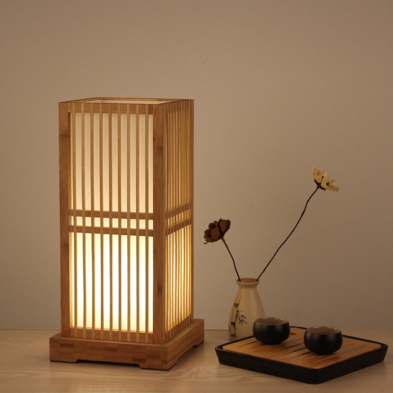 Wooden Square Column Table Lamp Japanese Minimalist Design-Lighting > Table Lamps-casanuva-100V-120V-casanuva