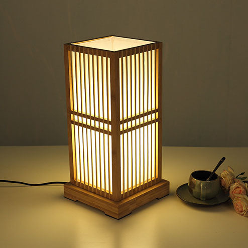 Wooden Square Column Table Lamp Japanese Minimalist Design-Lighting > Table Lamps-casanuva-casanuva