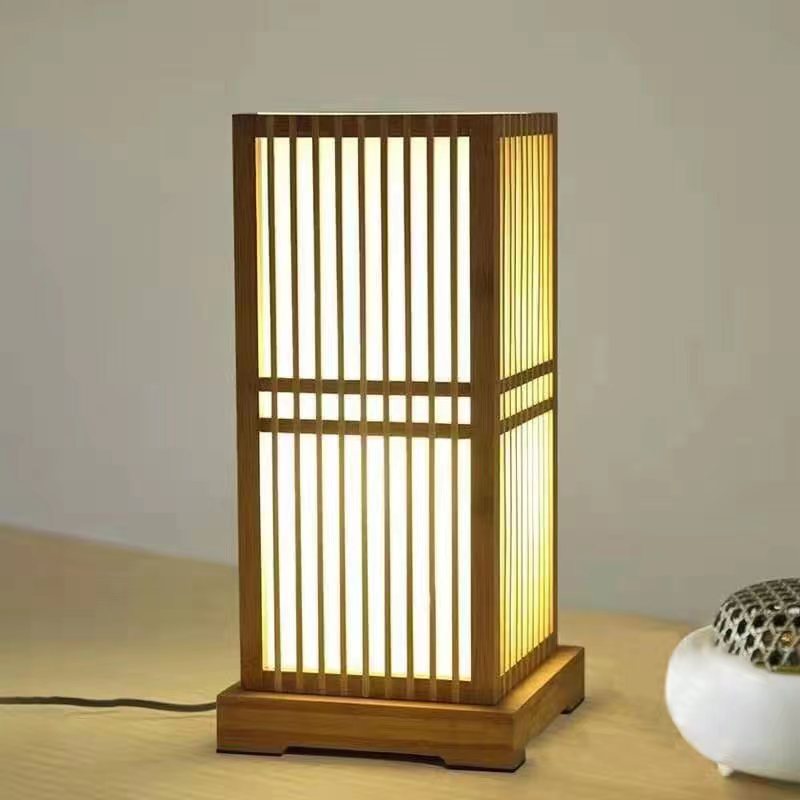 Wooden Square Column Table Lamp Japanese Minimalist Design-Lighting > Table Lamps-casanuva-casanuva