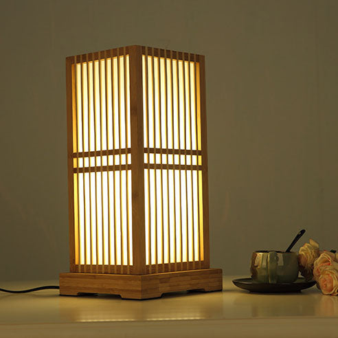 Wooden Square Column Table Lamp Japanese Minimalist Design-Lighting > Table Lamps-casanuva-casanuva
