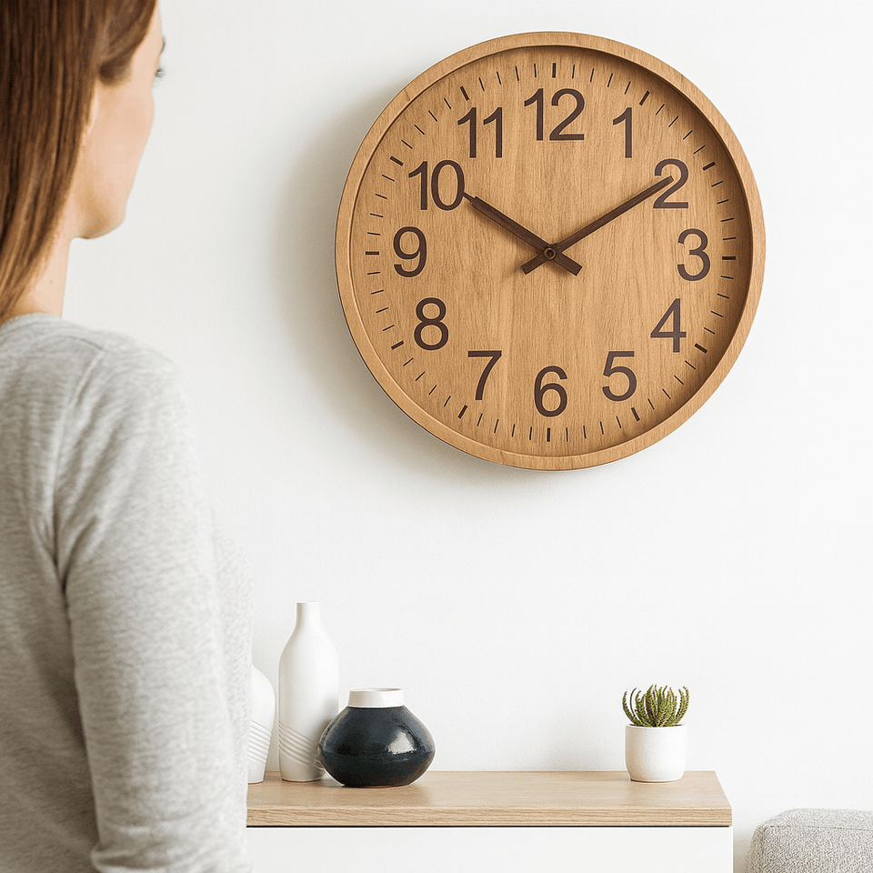 Wooden Wall Clock 30 cm Quiet Natural Design-Home Decor > Clocks-casanuva-casanuva