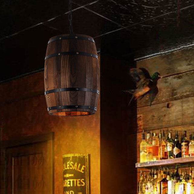 Wooden Wine Barrel Pendant Light 1-Light Fixture-Lighting > Pendant Lights-casanuva-casanuva