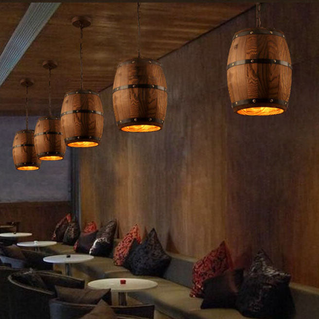 Wooden Wine Barrel Pendant Light 1-Light Fixture-Lighting > Pendant Lights-casanuva-casanuva