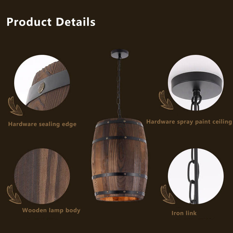 Wooden Wine Barrel Pendant Light 1-Light Fixture-Lighting > Pendant Lights-casanuva-casanuva
