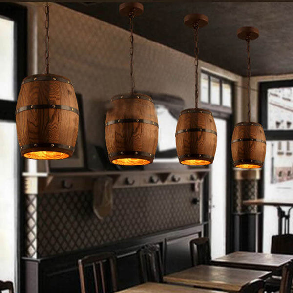 Wooden Wine Barrel Pendant Light 1-Light Fixture-Lighting > Pendant Lights-casanuva-9.84''-220V-240V-casanuva