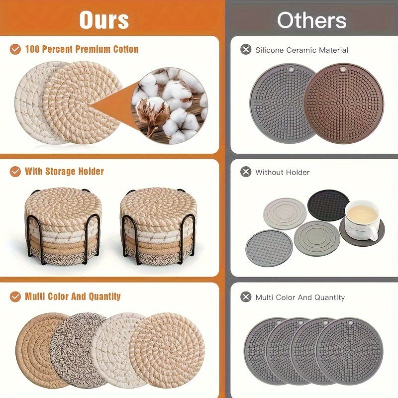 Woven Coaster Set 8-piece Heat Resistant Anti-Calcium for Cups Pots and Plates-Kitchen & Dining > Coasters-casanuva-casanuva