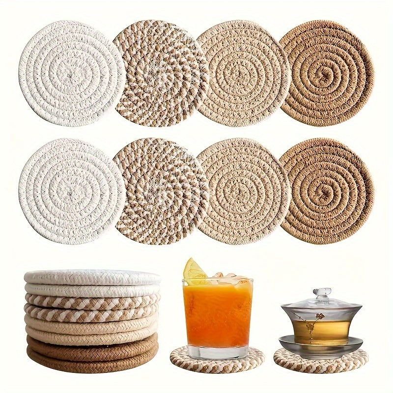 Woven Coaster Set 8-piece Heat Resistant Anti-Calcium for Cups Pots and Plates-Kitchen & Dining > Coasters-casanuva-casanuva