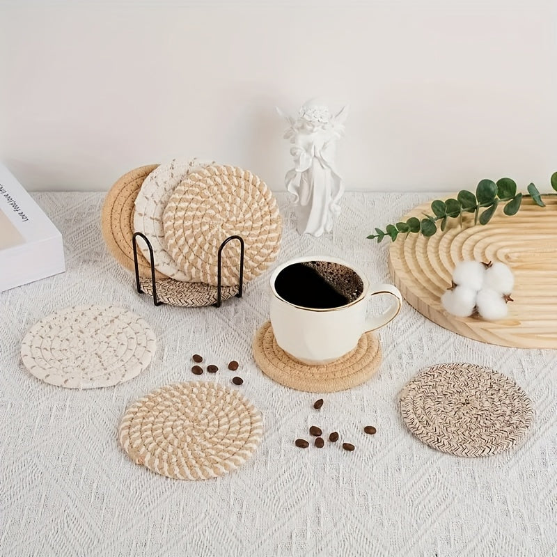 Woven Coaster Set 8-piece Heat Resistant Anti-Calcium for Cups Pots and Plates-Kitchen & Dining > Coasters-casanuva-casanuva
