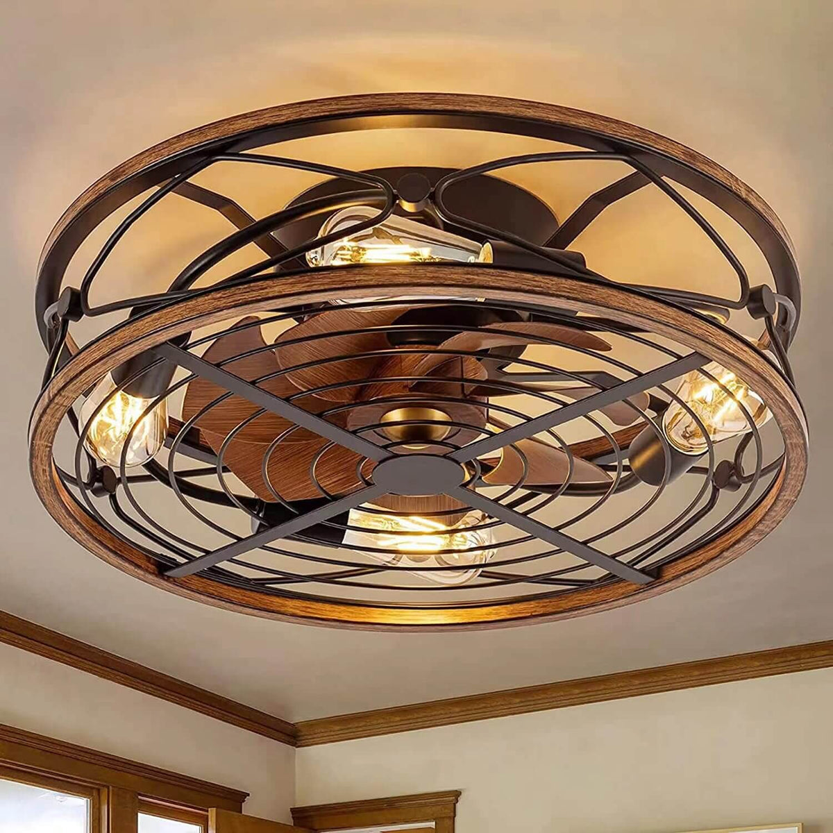 Wrought Iron Cylinder 4-Light Flush Mount Ceiling Fan Light-Lighting > Ceiling Lights-casanuva-Large-110V-120V-casanuva