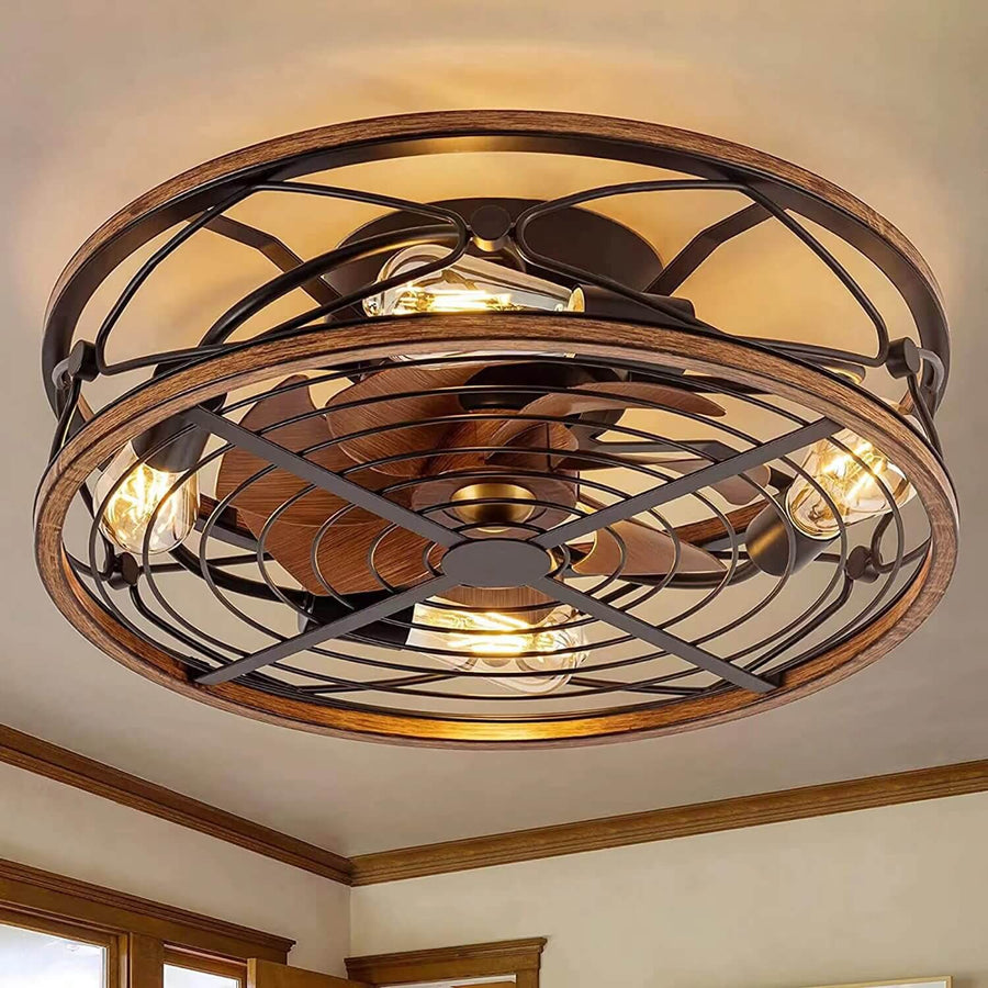 Wrought Iron Cylinder 4-Light Flush Mount Ceiling Fan Light-Lighting > Ceiling Lights-casanuva-Large-110V-120V-casanuva