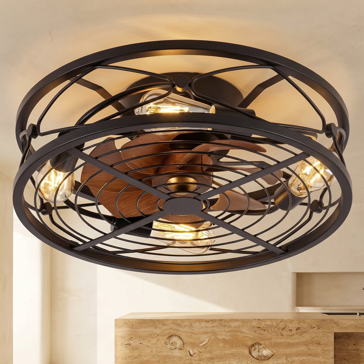Wrought Iron Cylinder 4-Light Flush Mount Ceiling Fan Light-Lighting > Ceiling Lights-casanuva-casanuva
