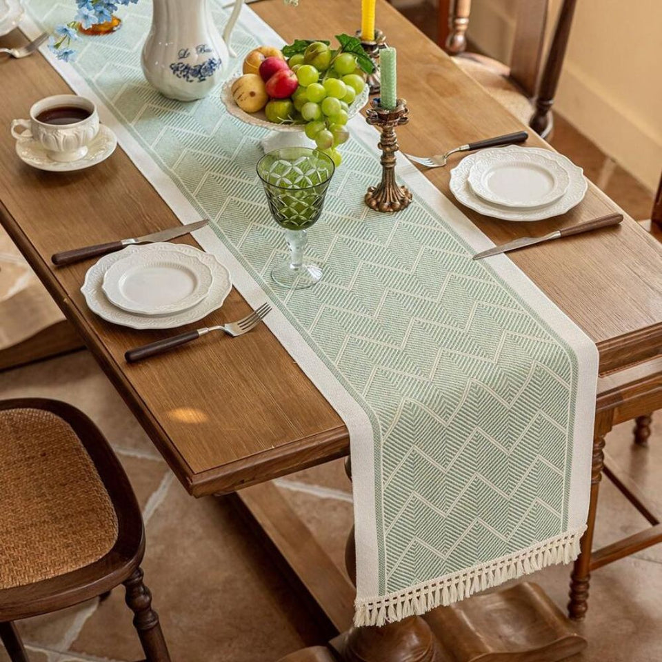 Zigzag Woven Table Runner-Covers & Textiles > Table Runners-casanuva-Sage Green-14"x47"-casanuva