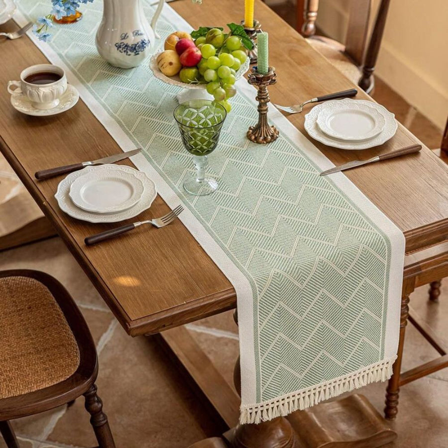 Zigzag Woven Table Runner-Covers & Textiles > Table Runners-casanuva-Sage Green-14"x47"-casanuva
