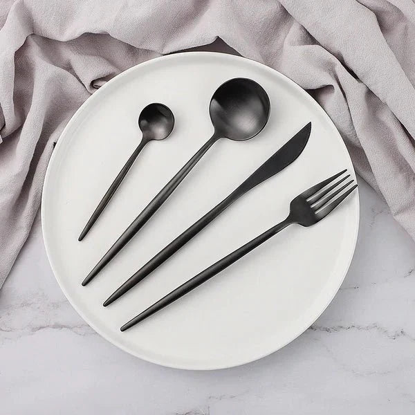 24-Piece Minimalist Dinnerware Set for Refined Dining Experience-Kitchen & Dining > Cutlery-casanuva-Black-casanuva
