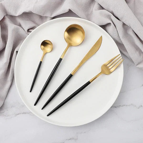 24-Piece Minimalist Dinnerware Set for Refined Dining Experience-Kitchen & Dining > Cutlery-casanuva-Black Gold-casanuva
