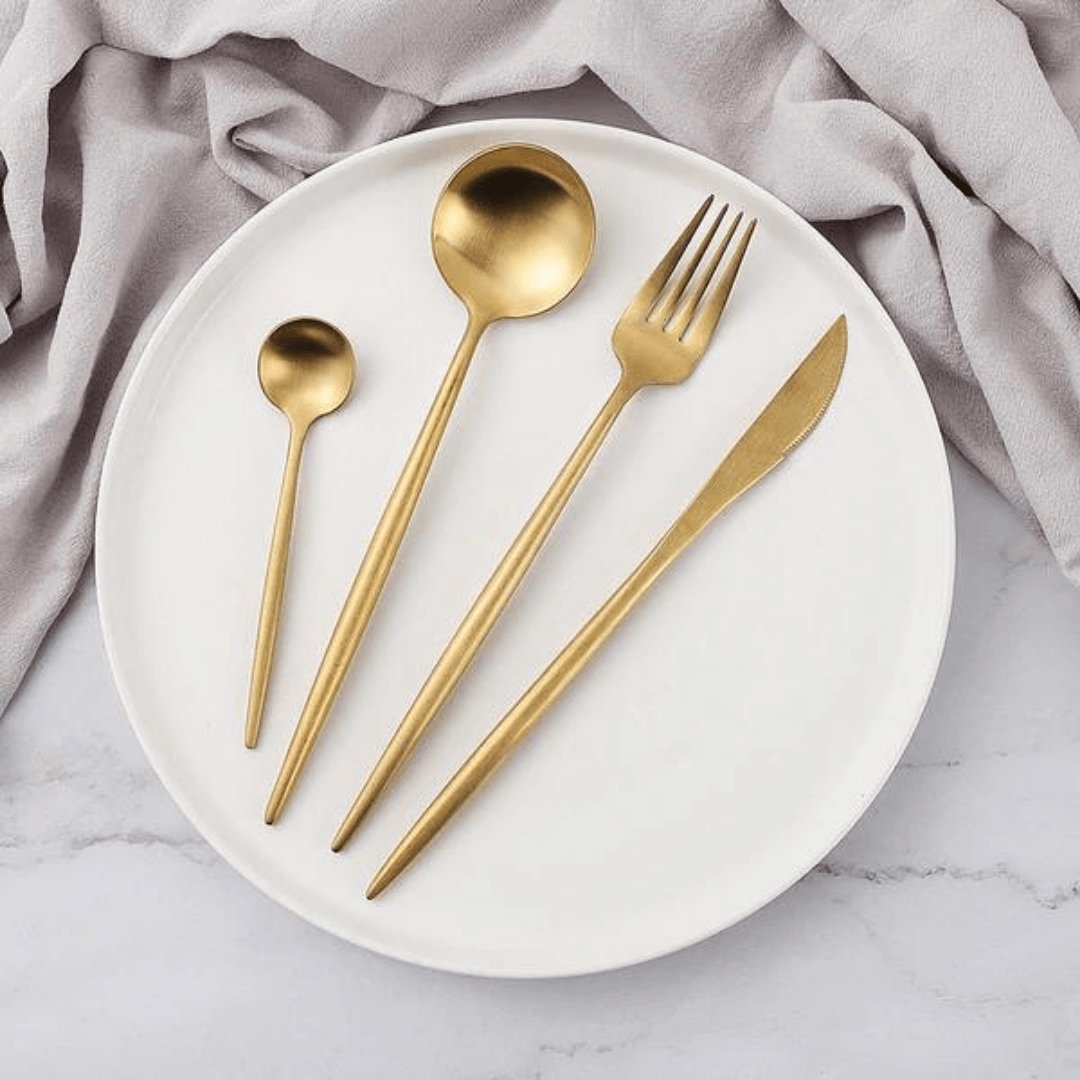 24-Piece Minimalist Dinnerware Set for Refined Dining Experience-Kitchen & Dining > Cutlery-casanuva-Brushed Gold-casanuva