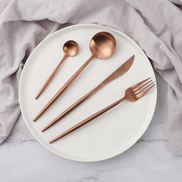 24-Piece Minimalist Dinnerware Set for Refined Dining Experience-Kitchen & Dining > Cutlery-casanuva-Rose Gold-casanuva