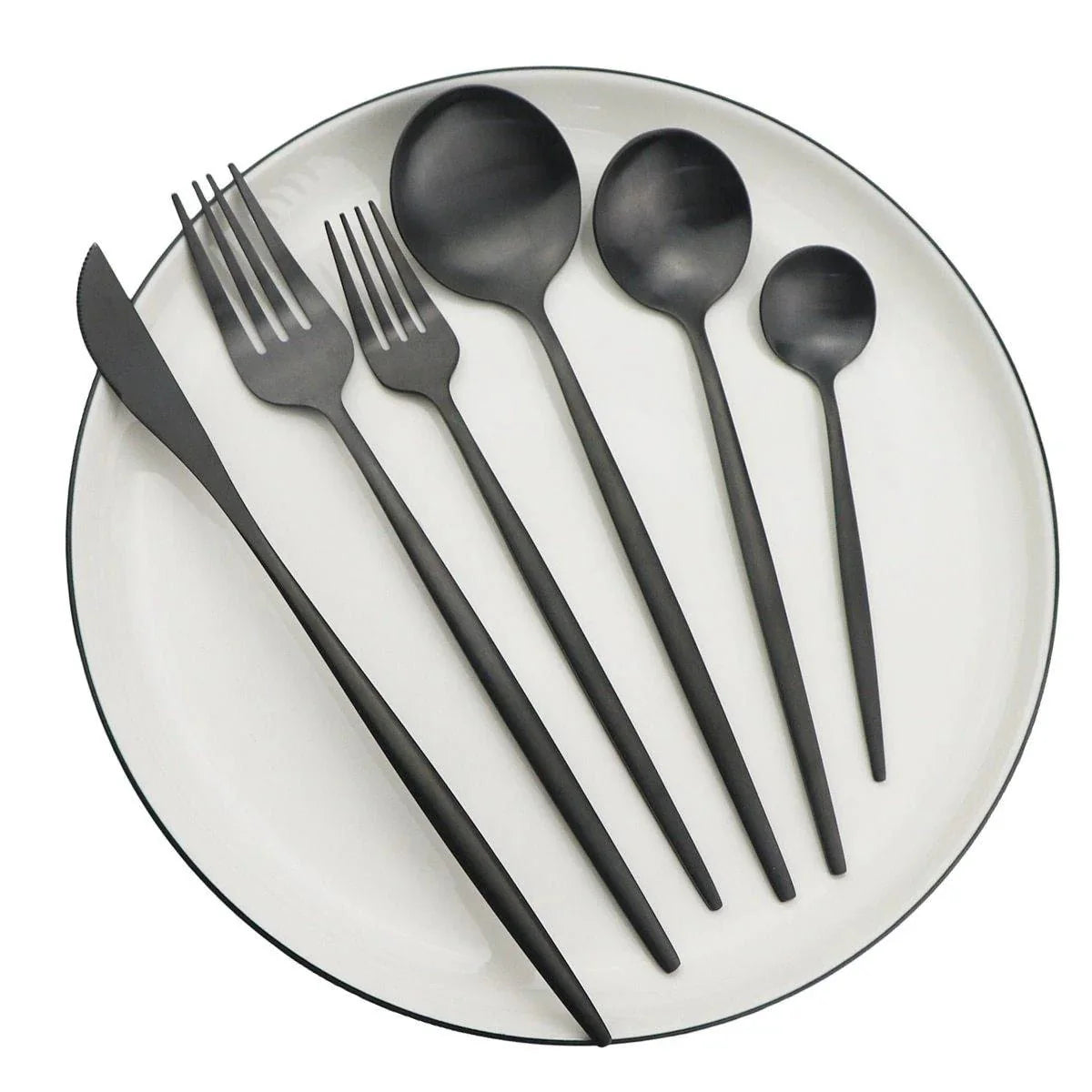 30-Piece Stainless Steel Cutlery Set Minimalist Design-Kitchen & Dining > Cutlery-casanuva-Matte Black-casanuva
