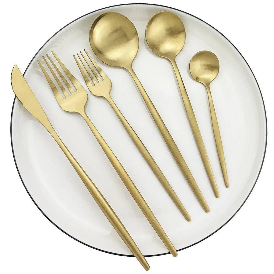 30-Piece Stainless Steel Cutlery Set Minimalist Design-Kitchen & Dining > Cutlery-casanuva-Matte Gold-casanuva