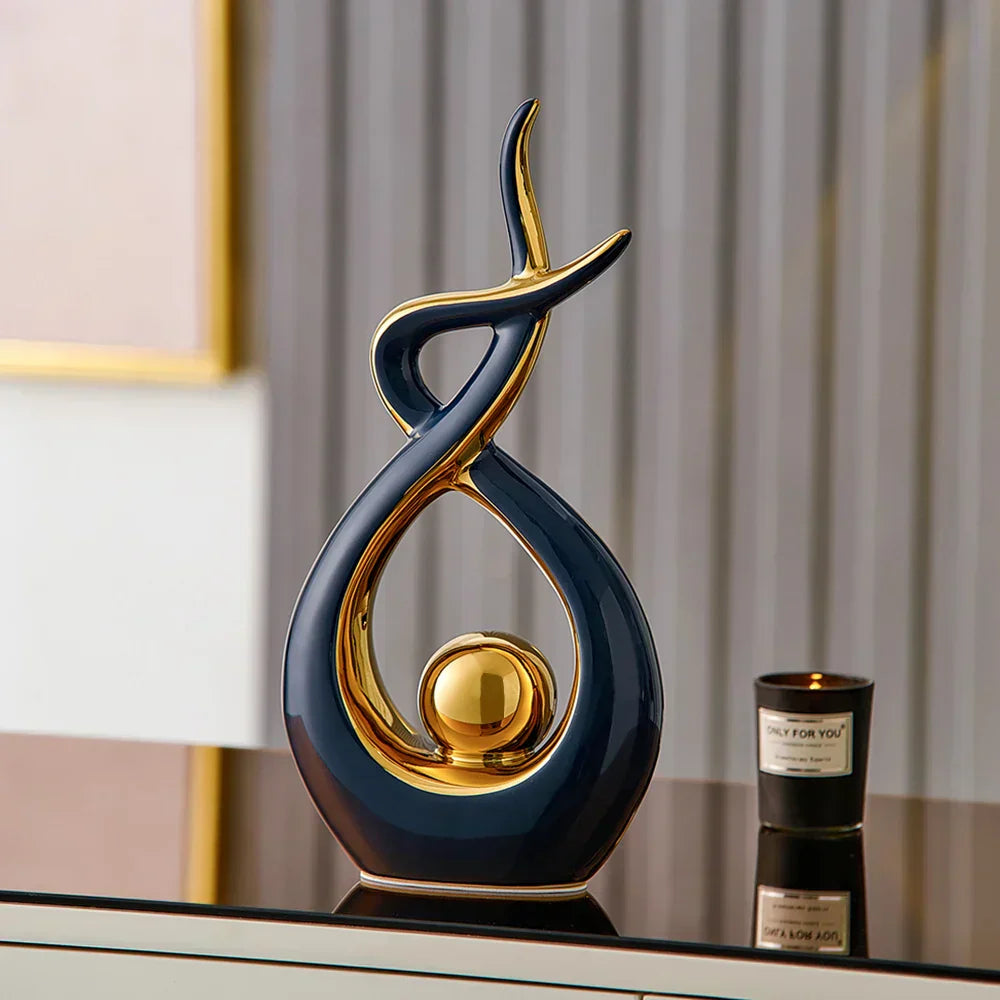 Abstract Ceramic Sculpture with Gold Accents-Home Decor > Sculptures & Figurines-casanuva-casanuva