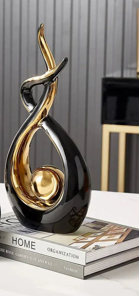 Abstract Ceramic Sculpture with Gold Accents-Home Decor > Sculptures & Figurines-casanuva-casanuva