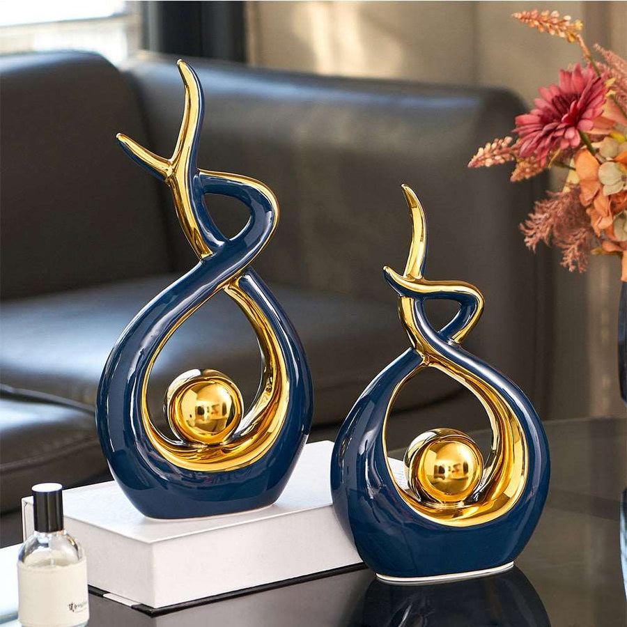 Abstract Ceramic Sculpture with Gold Accents-Home Decor > Sculptures & Figurines-casanuva-casanuva