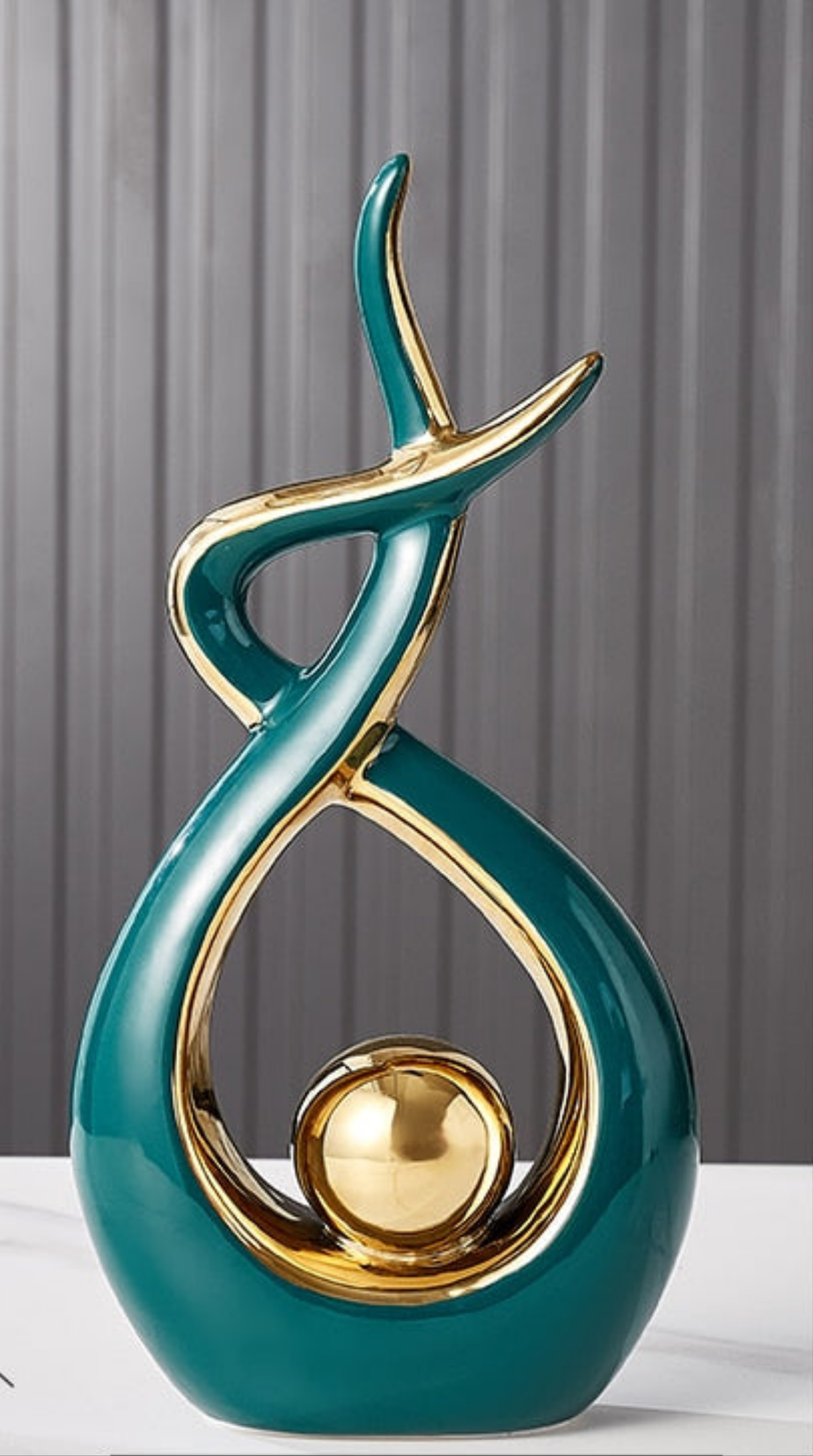 Abstract Ceramic Sculpture with Gold Accents-Home Decor > Sculptures & Figurines-casanuva-Large Twist 16x6x31cm-Green-casanuva