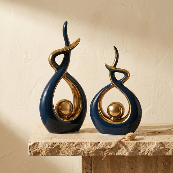 Abstract Ceramic Sculpture with Gold Accents-Home Decor > Sculptures & Figurines-casanuva-casanuva