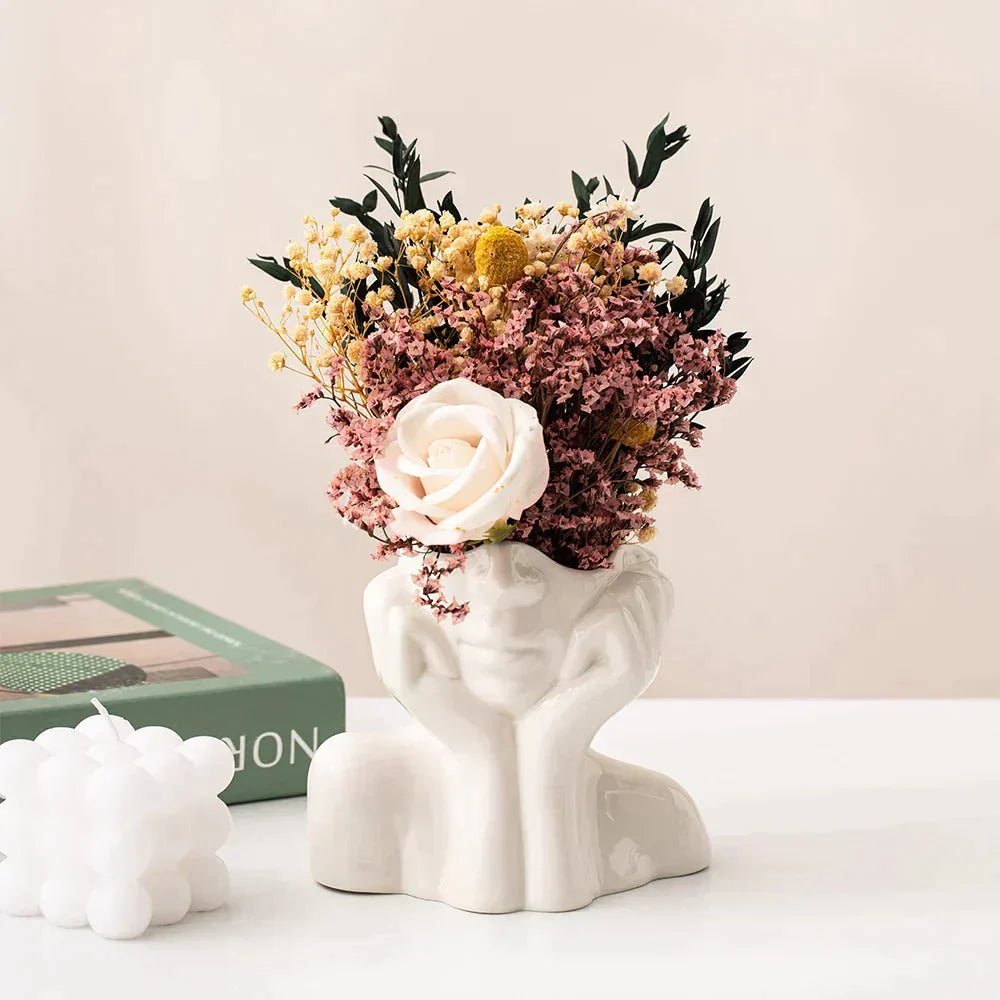 Abstract Face Ceramic Vase for Flowers-Home Decor > Vases-casanuva-casanuva