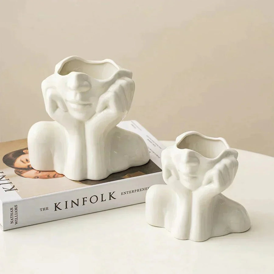 Abstract Face Ceramic Vase for Flowers-Home Decor > Vases-casanuva-casanuva