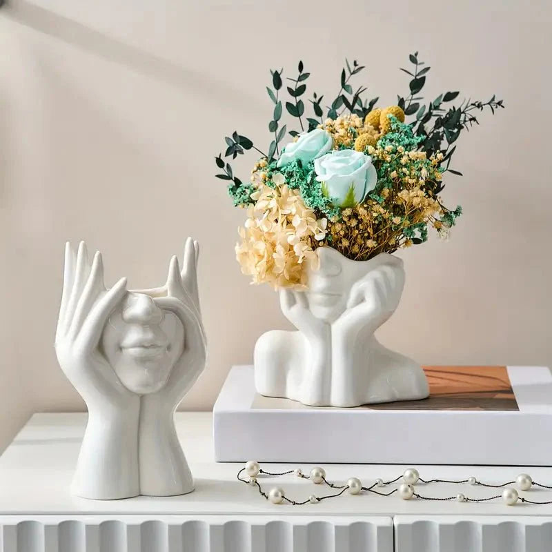 Abstract Face Ceramic Vase for Flowers-Home Decor > Vases-casanuva-casanuva
